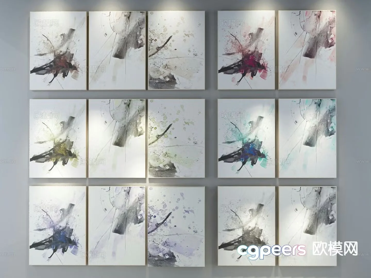 Nordic abstract painting decorative hanging painting 3d model