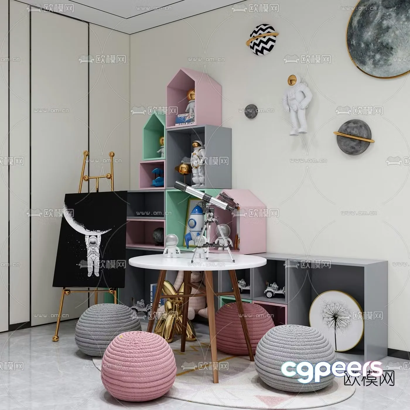 Modern children’s table chair and children’s cabinet 3d model