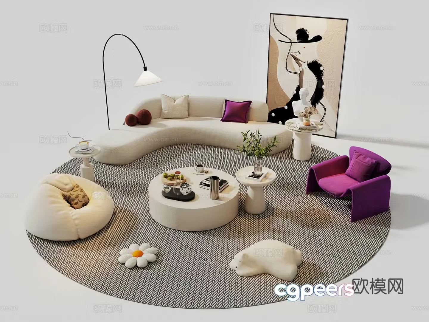 Modern cream sofa combination casual sofa internet celebrity sofa sofa coffee table combination beauty salon sand 3D model