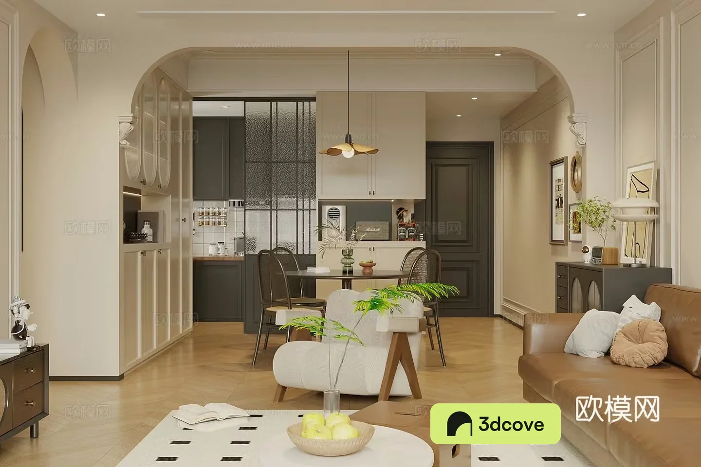 Middle style living restaurant horizontal living restaurant large flat living restaurant sofa and coffee table combination leisure chair 3D model