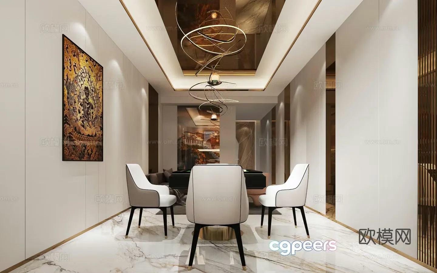 Modern chess and card room 3d model