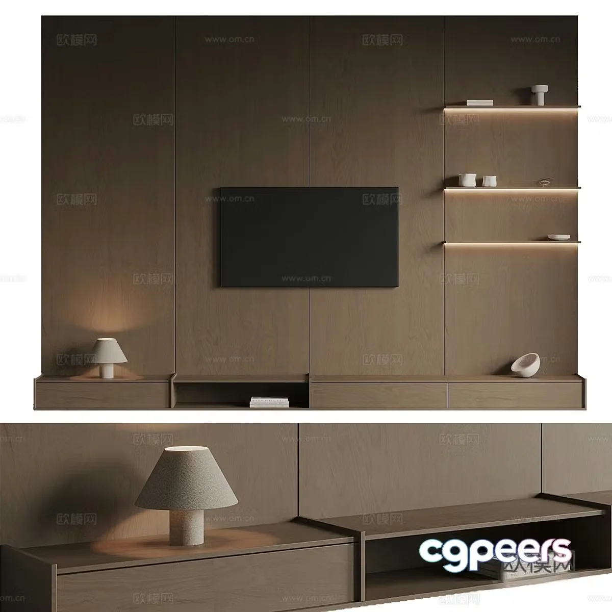 Italian minimalist TV wall TV background wall 3D model
