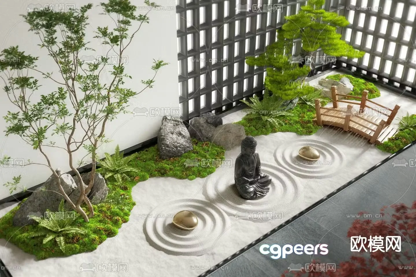 New Chinese style interior landscape courtyard landscaping 3D model