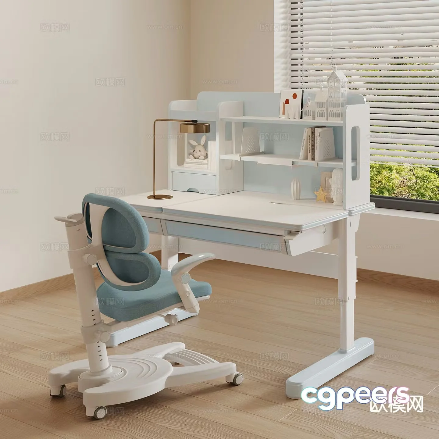 Modern children’s desk and chair learning desk and chair 3d model