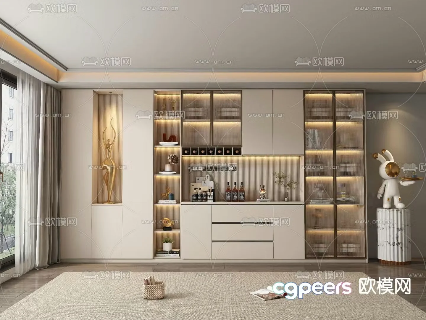 Cream style wine cabinet storage cabinet functional cabinet 3D model