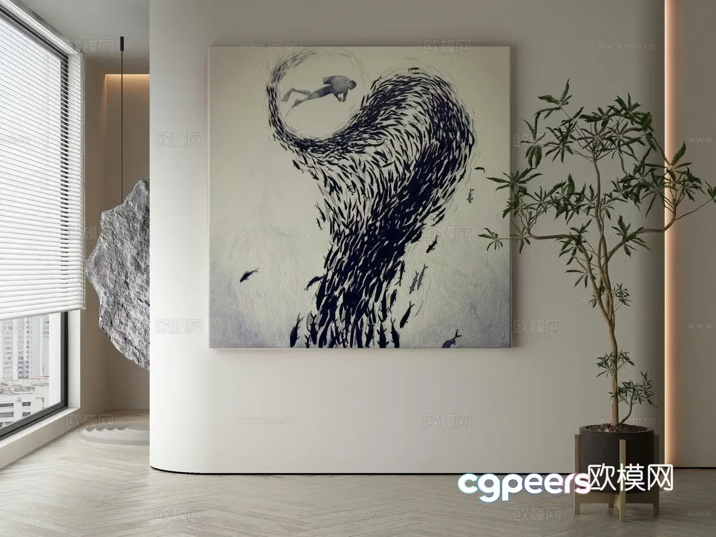 Modern Wasabi abstract hanging painting 3d model