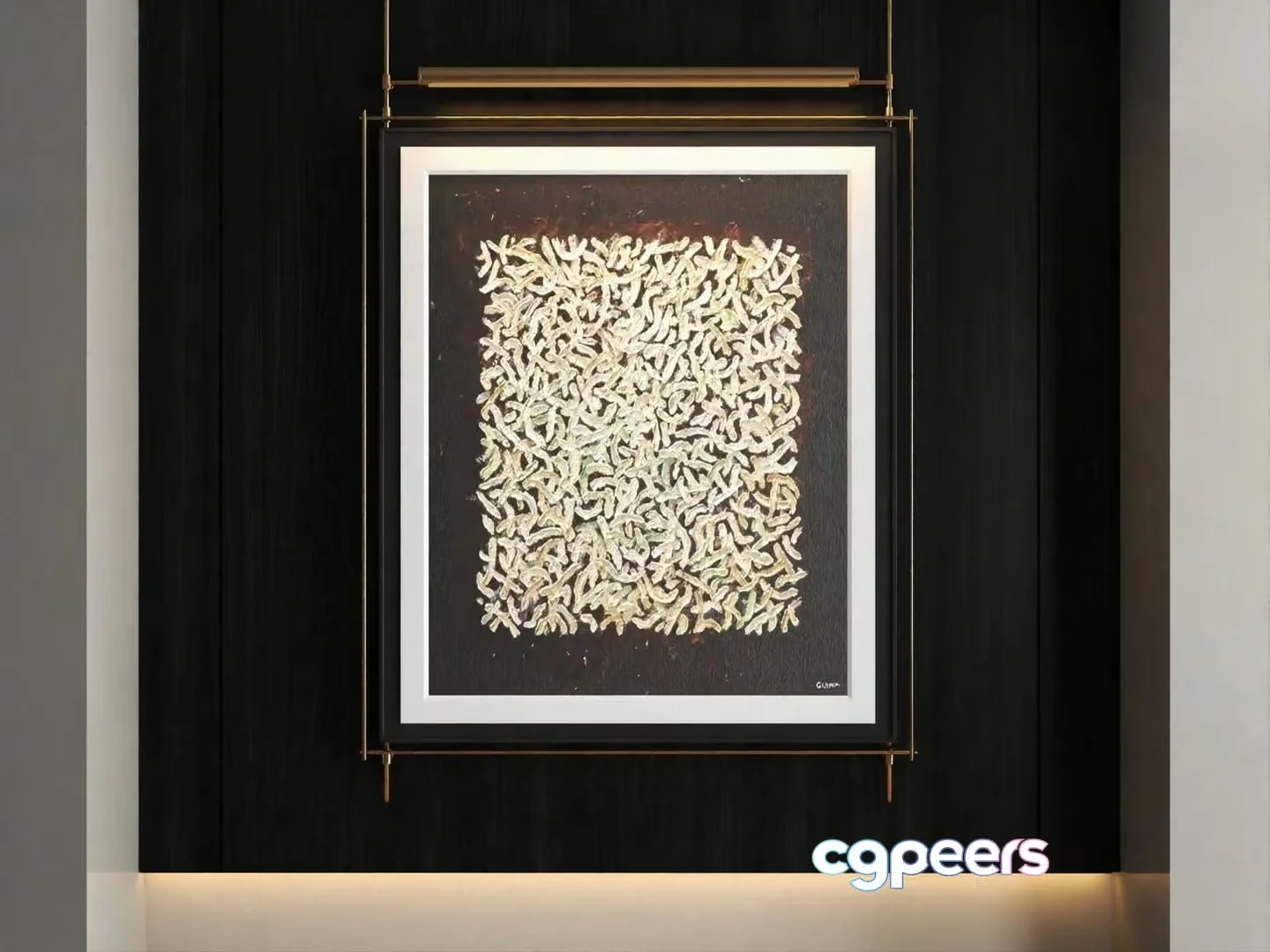 A Framed Artwork With A White Border And Gold Accents 3D Model – 11580 – VRAY Render