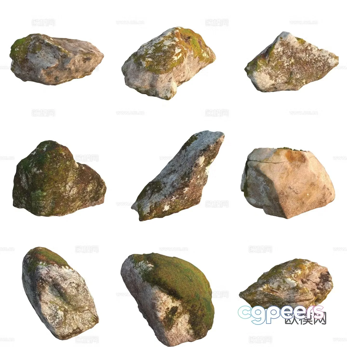 Moss Stone Boulder Rock 3D Model