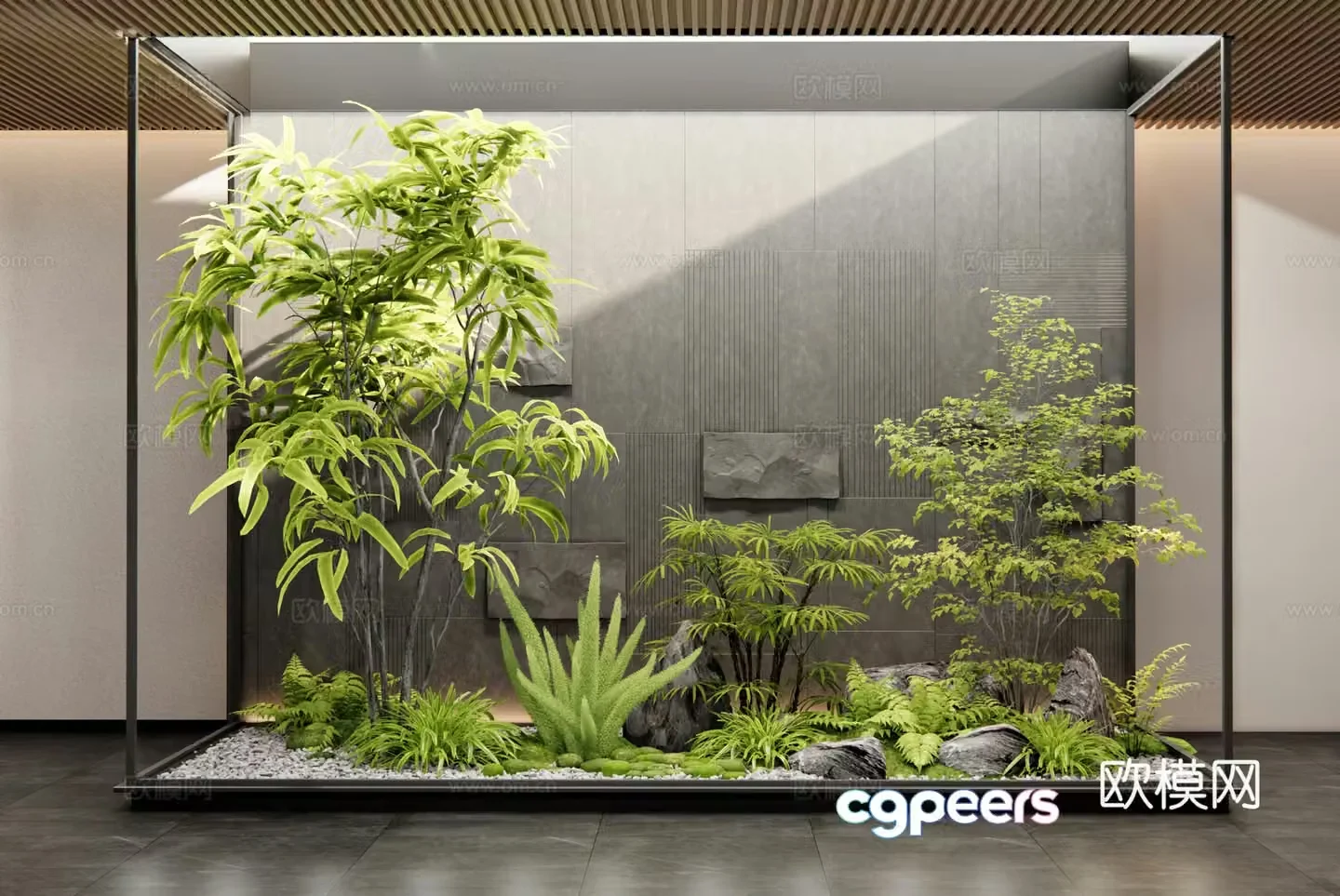 Modern houseplant landscaping plant combination plant pile garden sketch stone flowers and plants 3d model