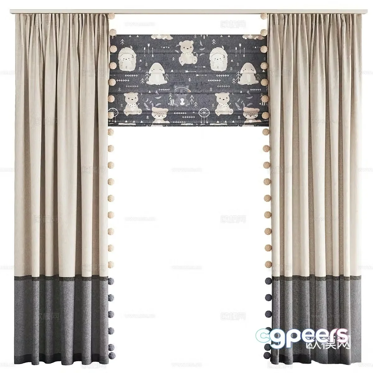 Children’s room curtains cartoon curtains 3d model