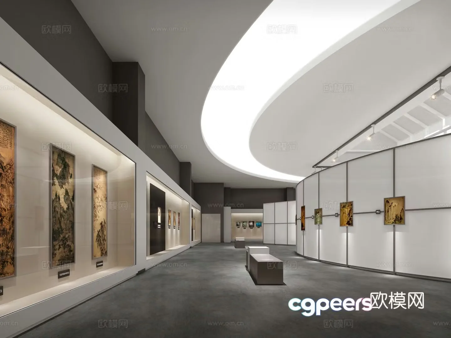 Modern exhibition hall painting exhibition bird’s eye view 3d model