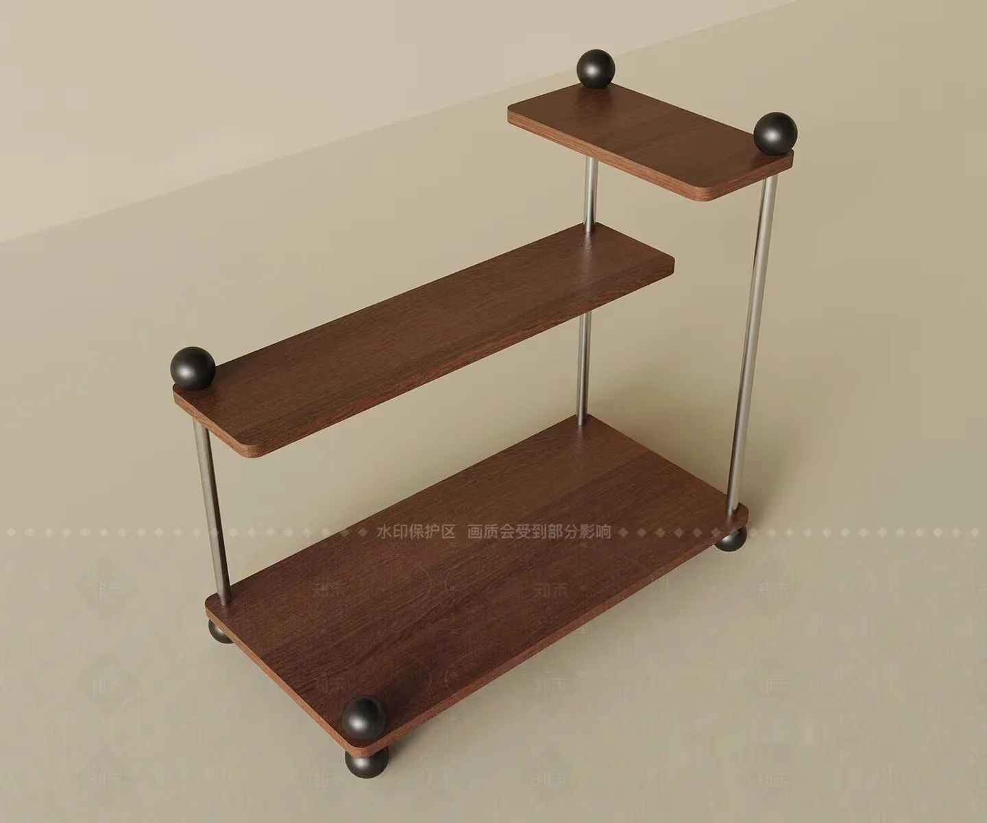 A Three-Tiered Shelf With Dark Wood And Metal Accents 3D Model – 10927 – VRAY Render