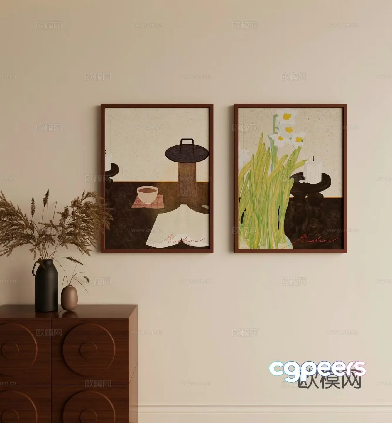 Medieval style hanging painting decorative painting 3d model