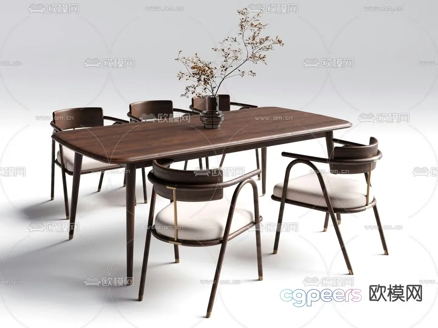 Long dining table and chairs 3d model