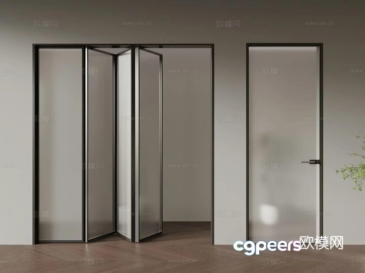 Modern folding door Single open door Glass door 3D model