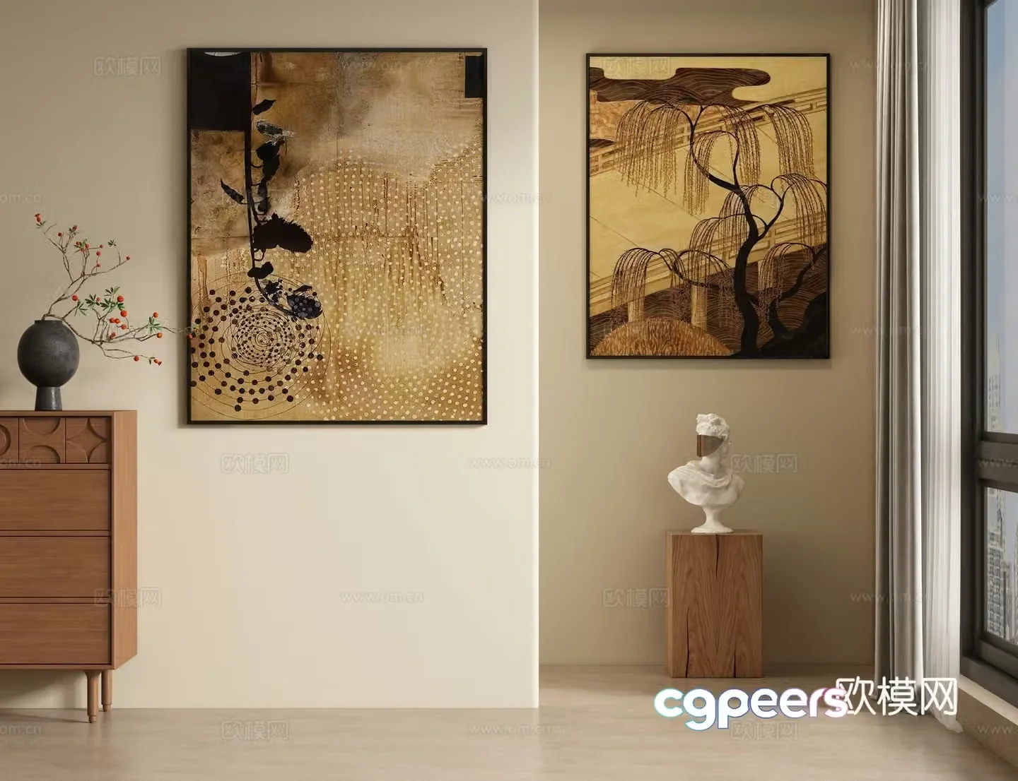 Medieval style decorative painting art hanging painting 3d model
