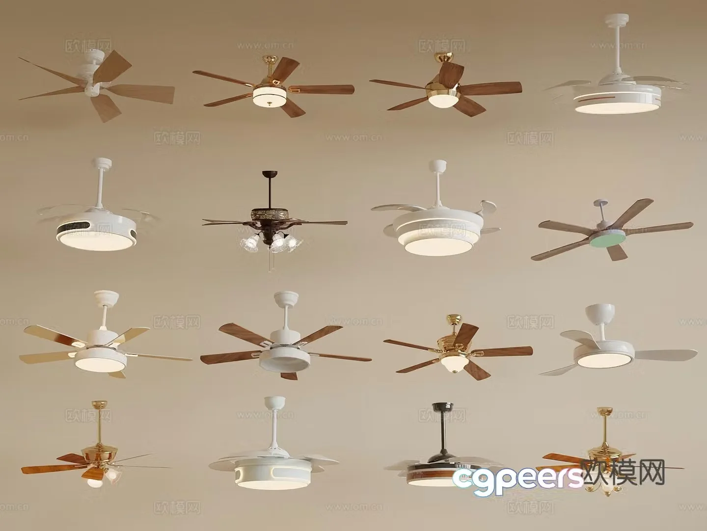 Modern Cream Fan Chandelier Restaurant Chandelier 3D Model