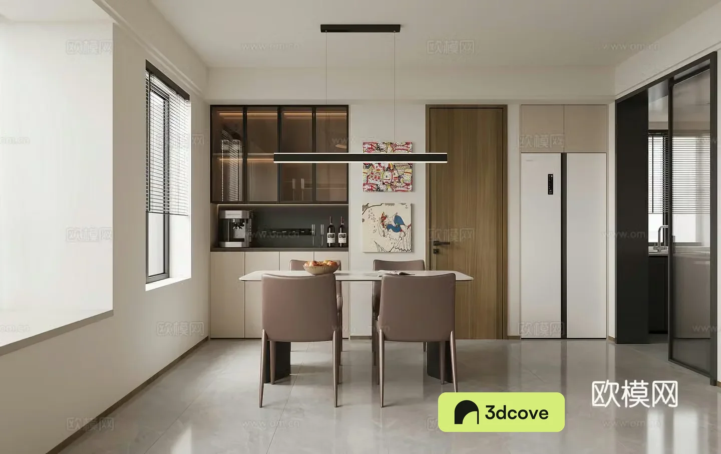 Modern restaurant Simple dining table Wine cabinet Light luxury restaurant Modern living restaurant Creamy restaurant