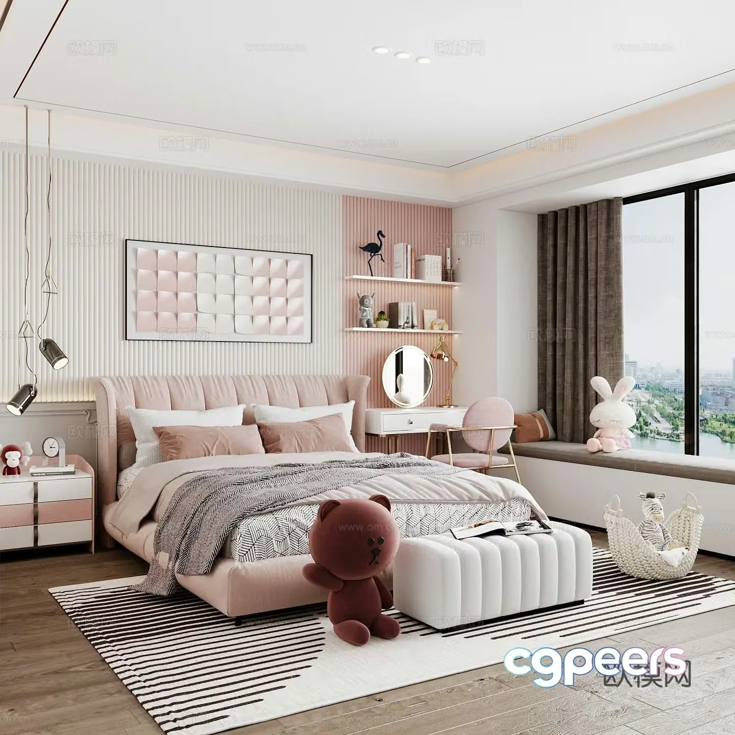 Modern children’s room boy’s room girl’s room children’s bed children’s wardrobe children’s desk 3d model