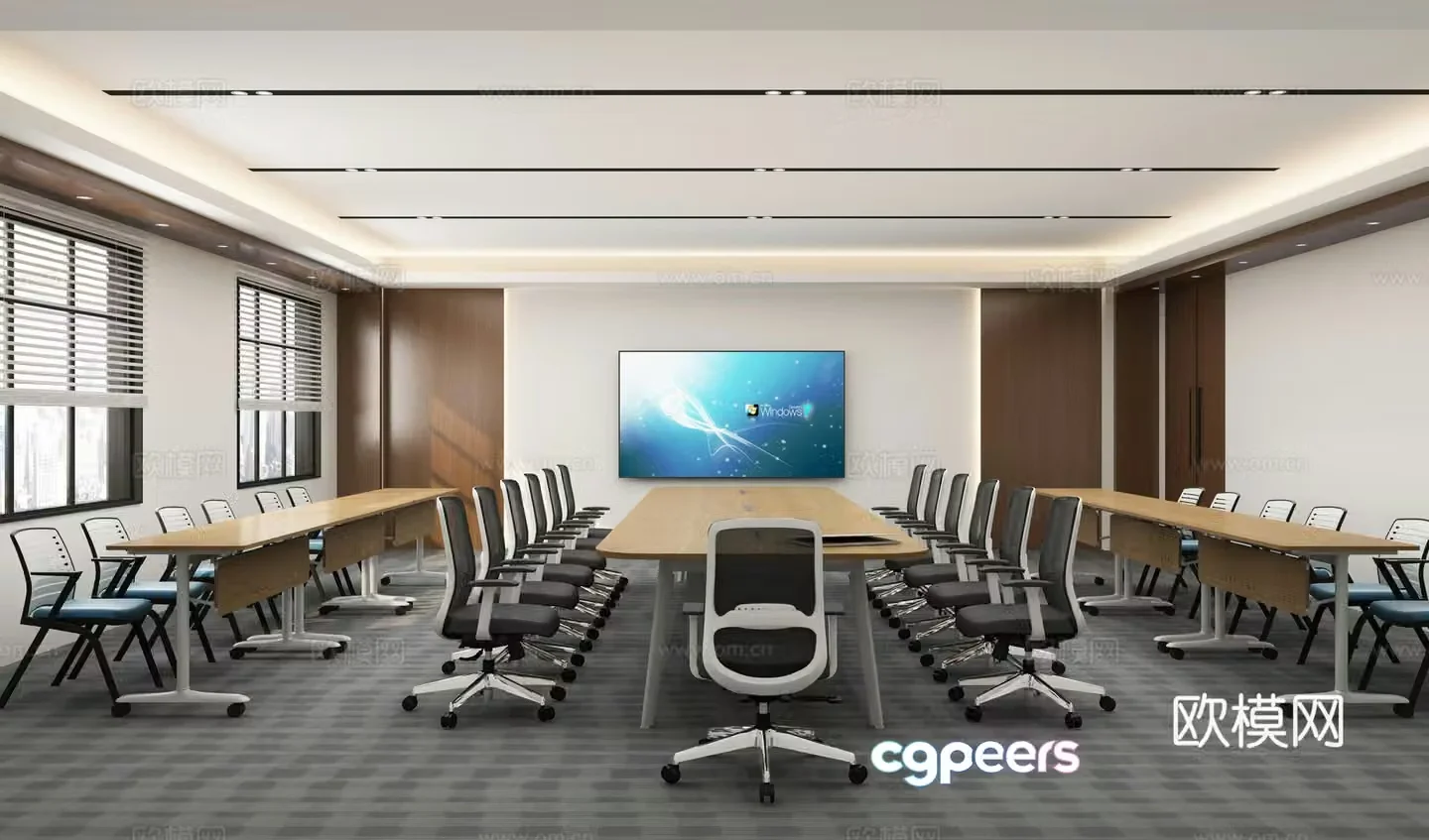 Modern simple conference room conference table chair strip table 3d model