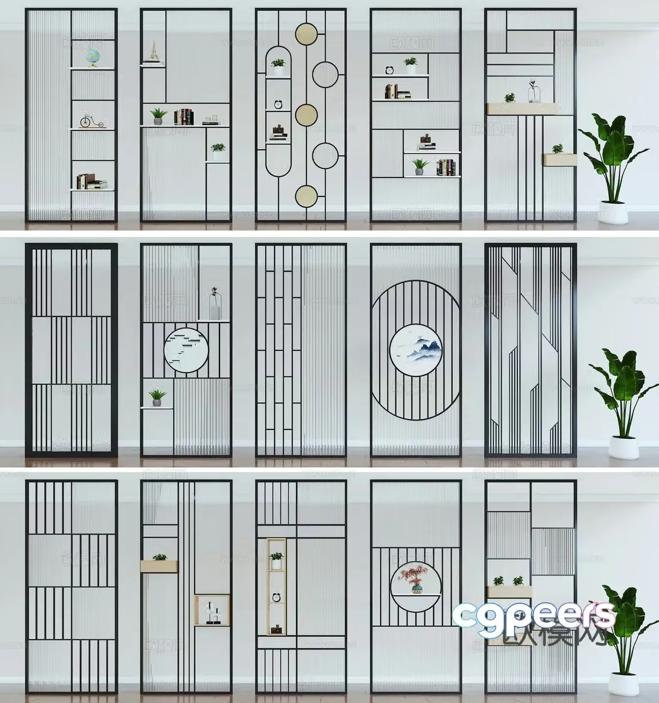 New Chinese style partition Changhong glass partition Iron partition 3D model