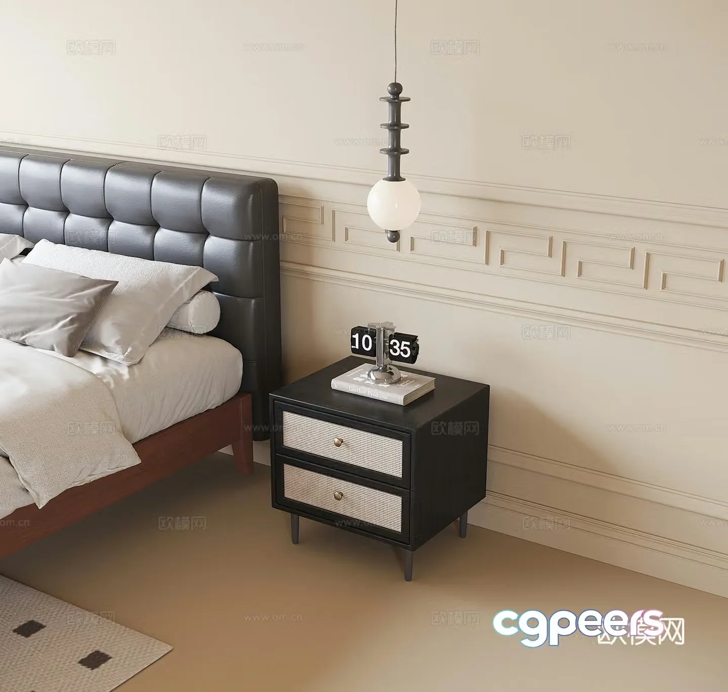 French bedside table bedside chandelier 3d model