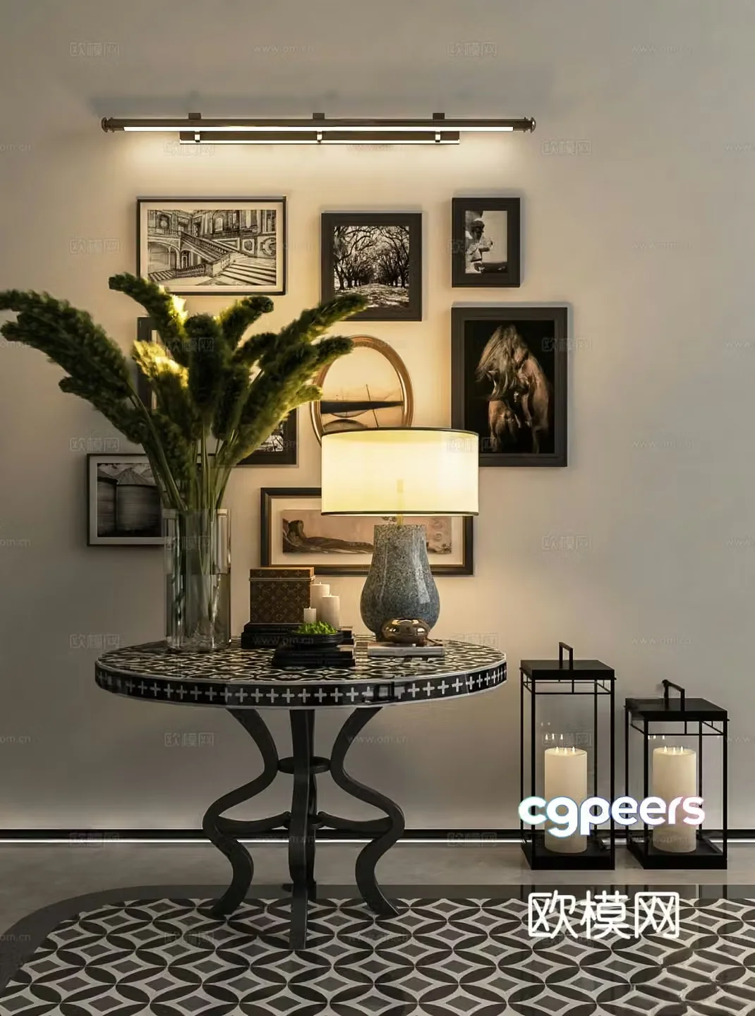 Light luxury retro end view desk furnishings and ornaments 3D model