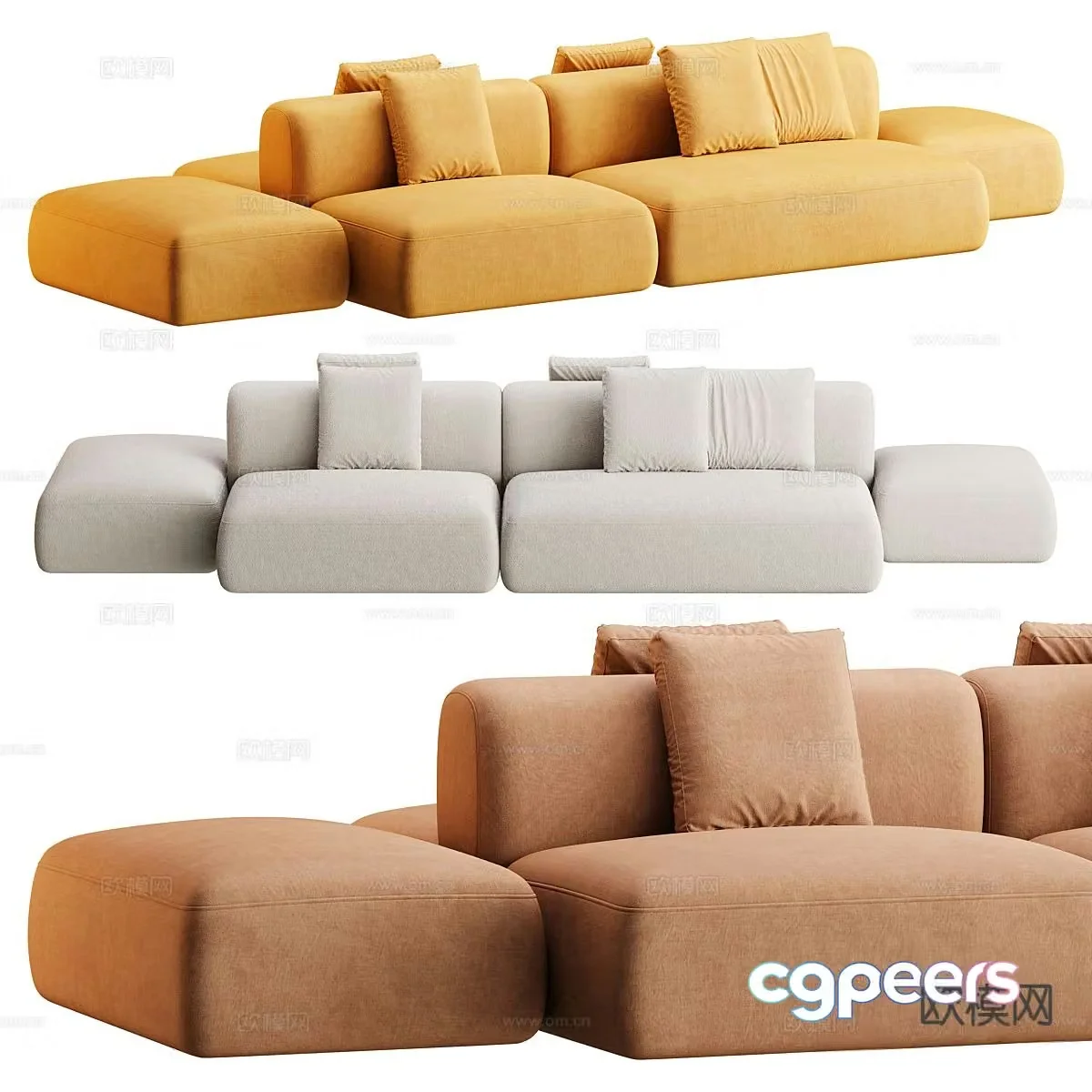 Modern multi-seater sofa modular sofa 3d model
