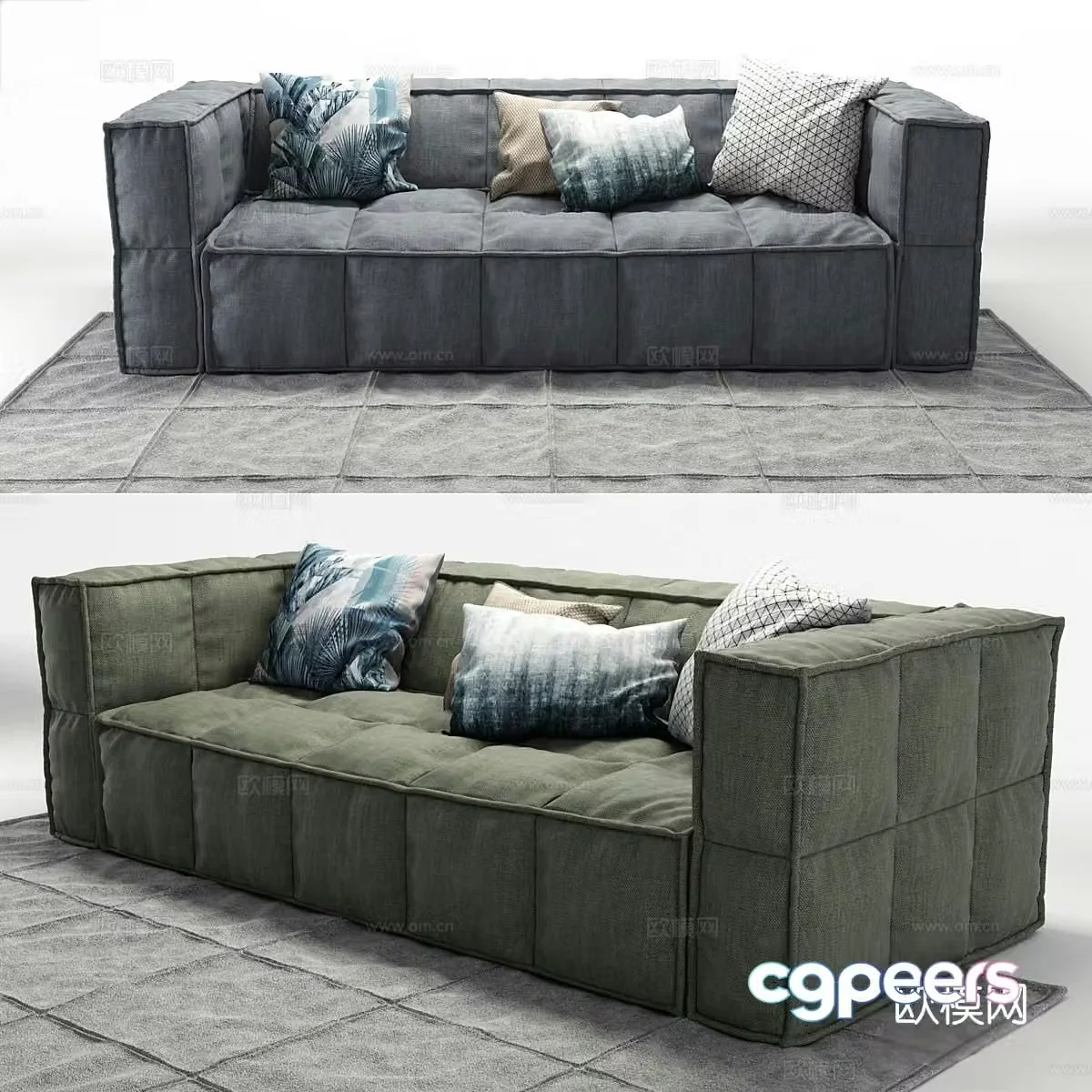 HK Living multi-seater sofa tofu block sofa 3d model