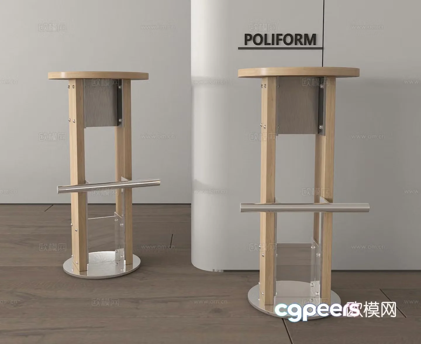 Barrel stool solid wood stool bar stool 3D model