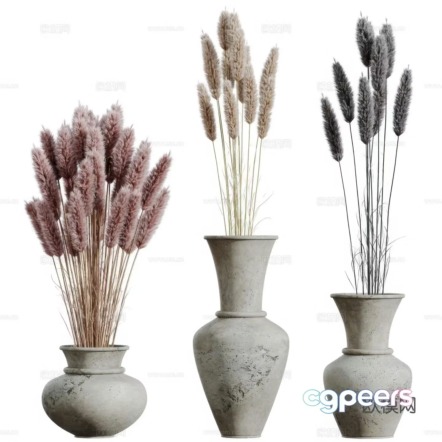 New Chinese style Wavering Vase Flower Art Dried Flower 3D Model