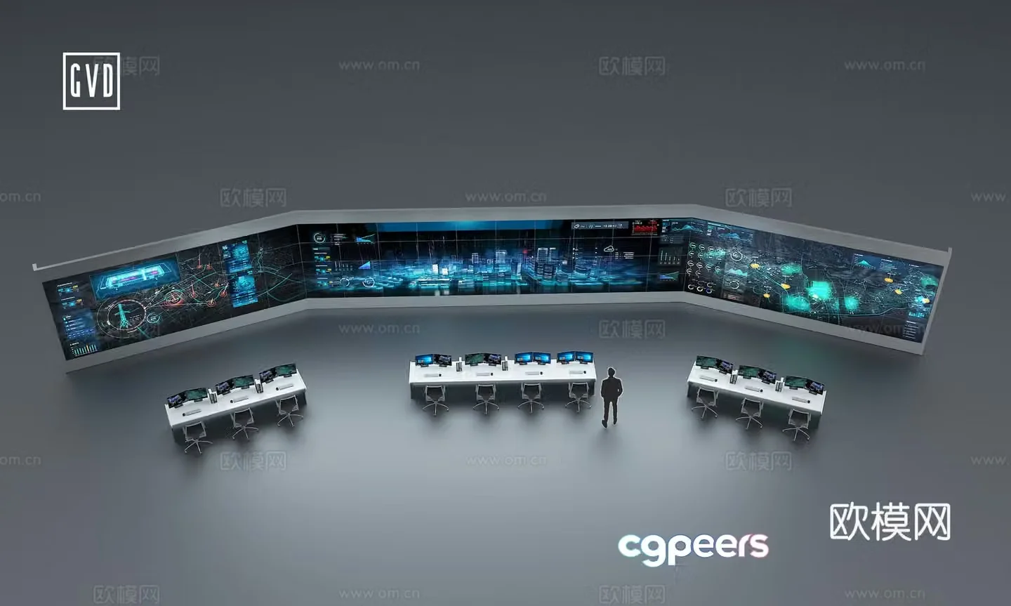 Exhibition Hall Modern Exhibition Hall Technology Large Screen Large Screen Visualization Control Center Refers to 3D Model