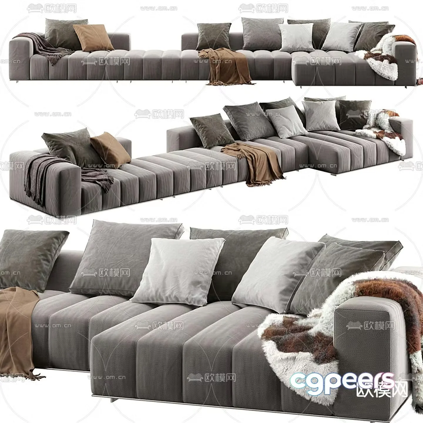 Minotti gray corner sofa 3d model
