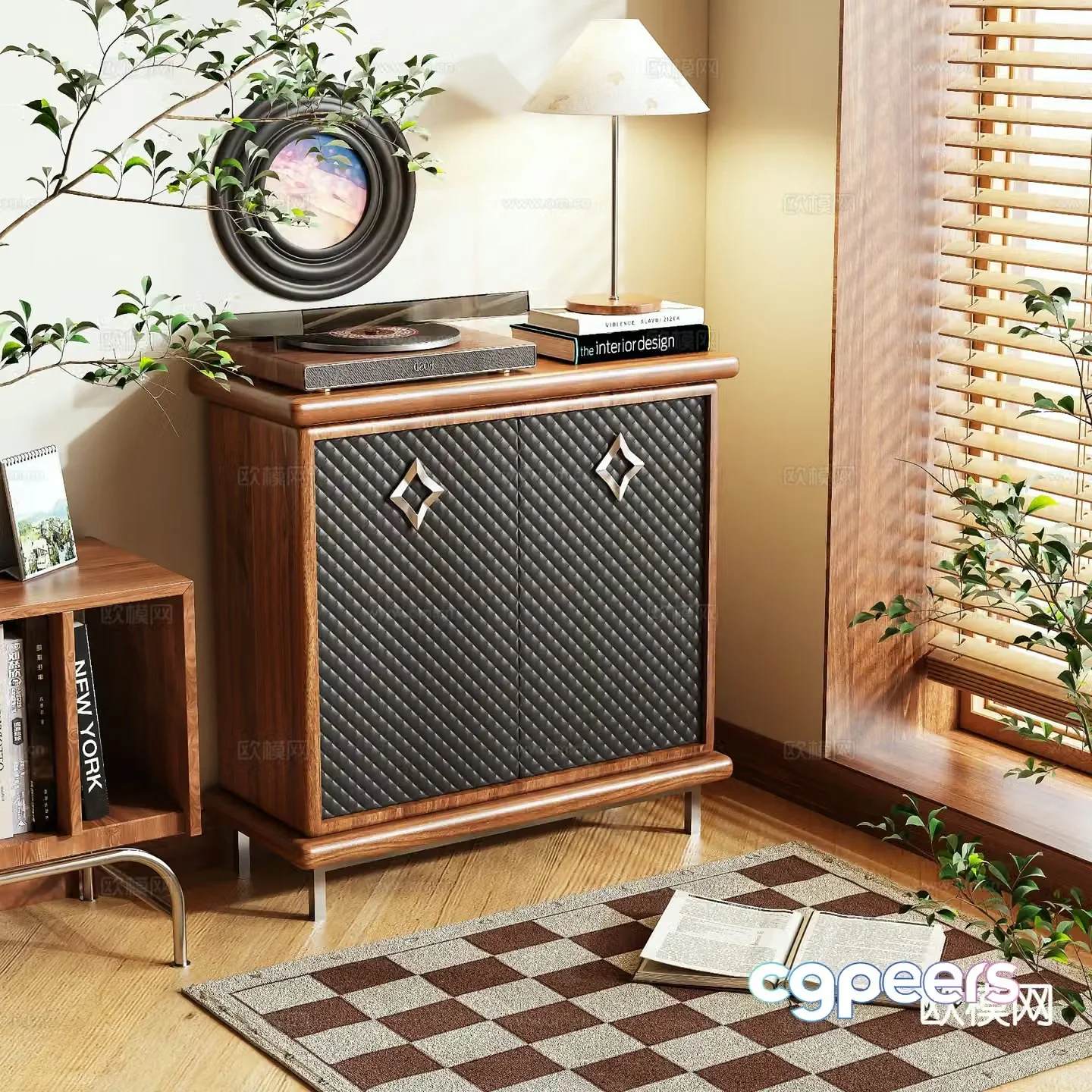 Medieval style shoe cabinet low cabinet 3d model