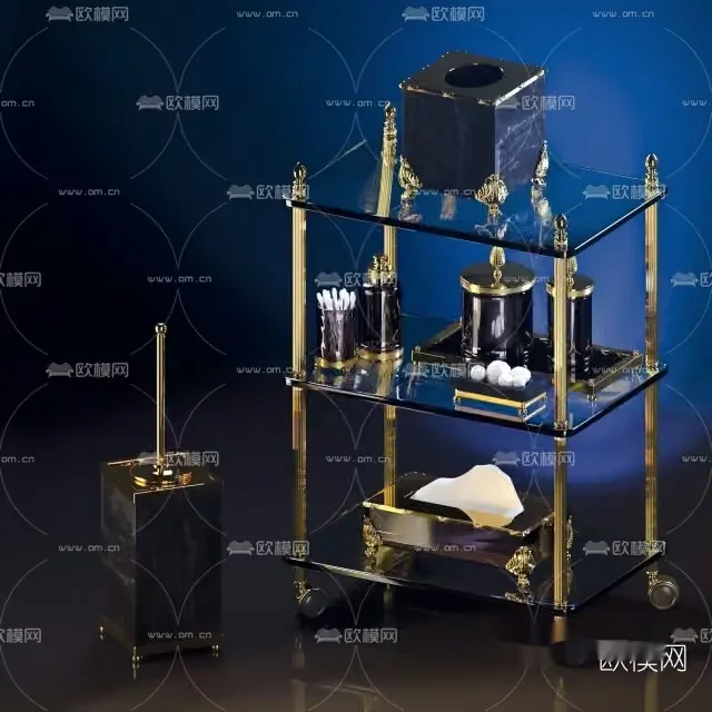 Gold And Black Shelving Unit 3D Model – 16346 – VRAY Render