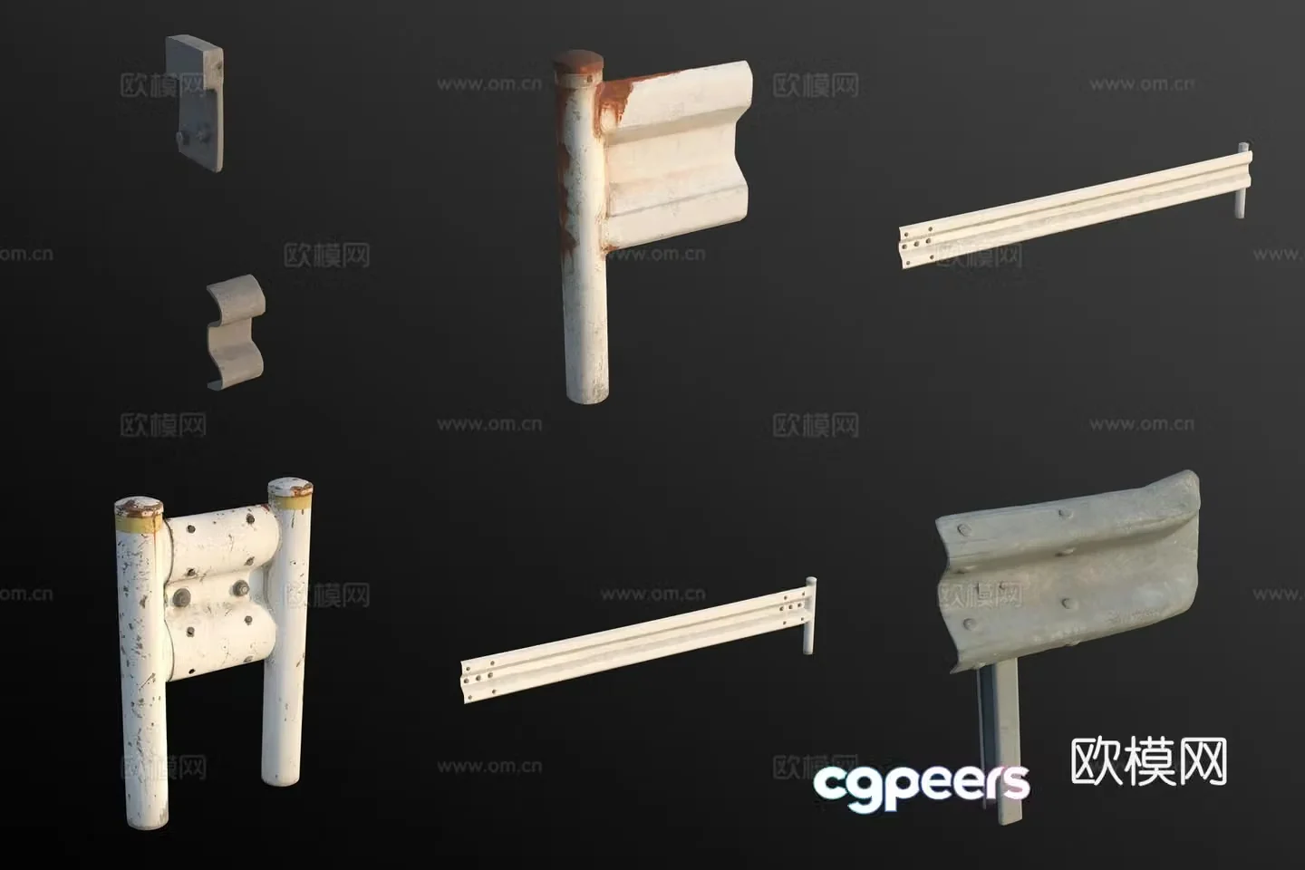 Highway iron guardrail railing 3d model