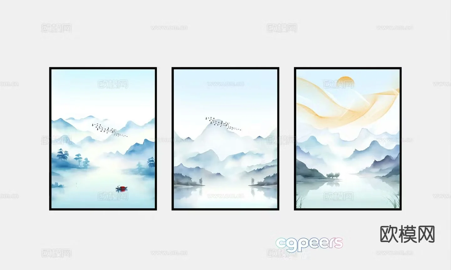 New Chinese style landscape painting decorative painting 3D model