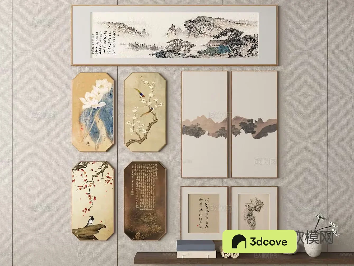 Chinese ink painting hanging painting combination frame painting landscape painting