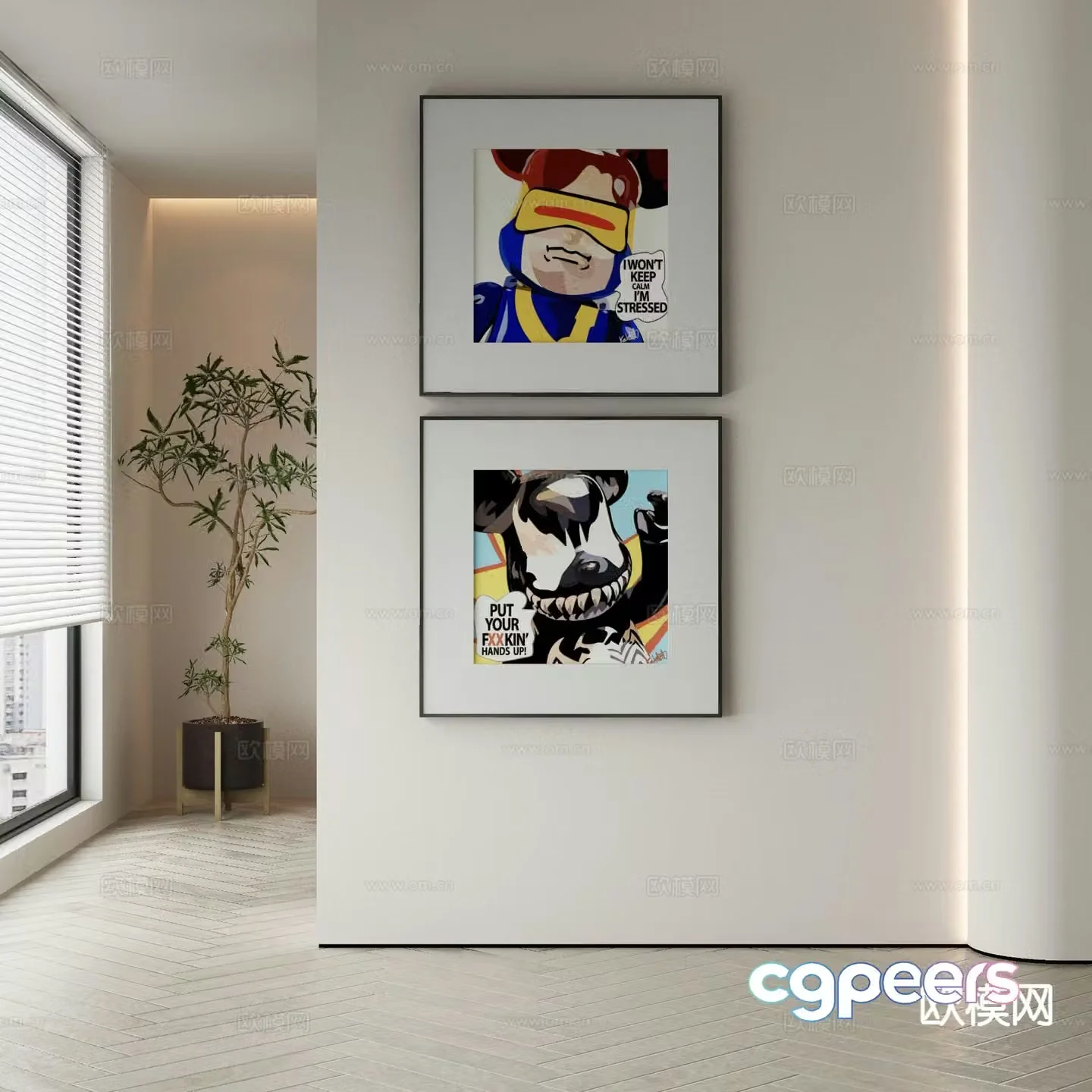 Modern cartoon art painting decorative painting 3d model