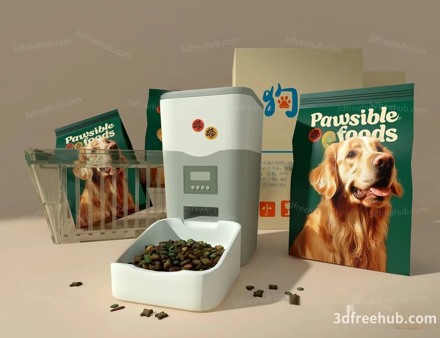 A Dog Food Dispenser With A Dog On The Packaging 3D Model – 21080 – VRAY Render