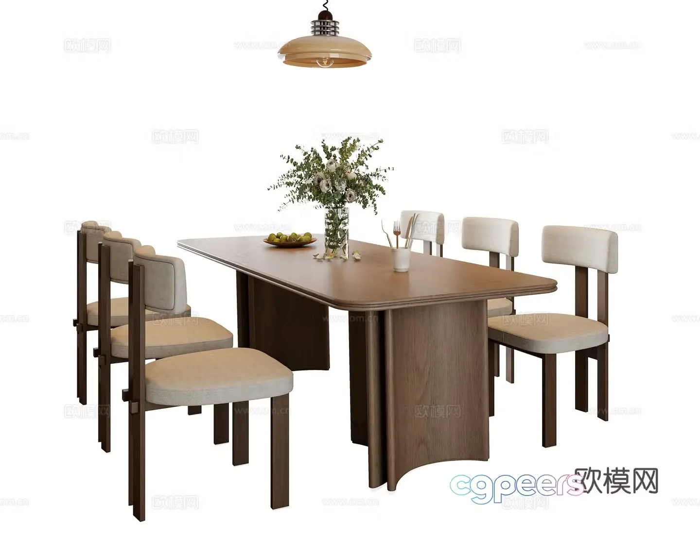 Medium style dining table and chair combination 3D model
