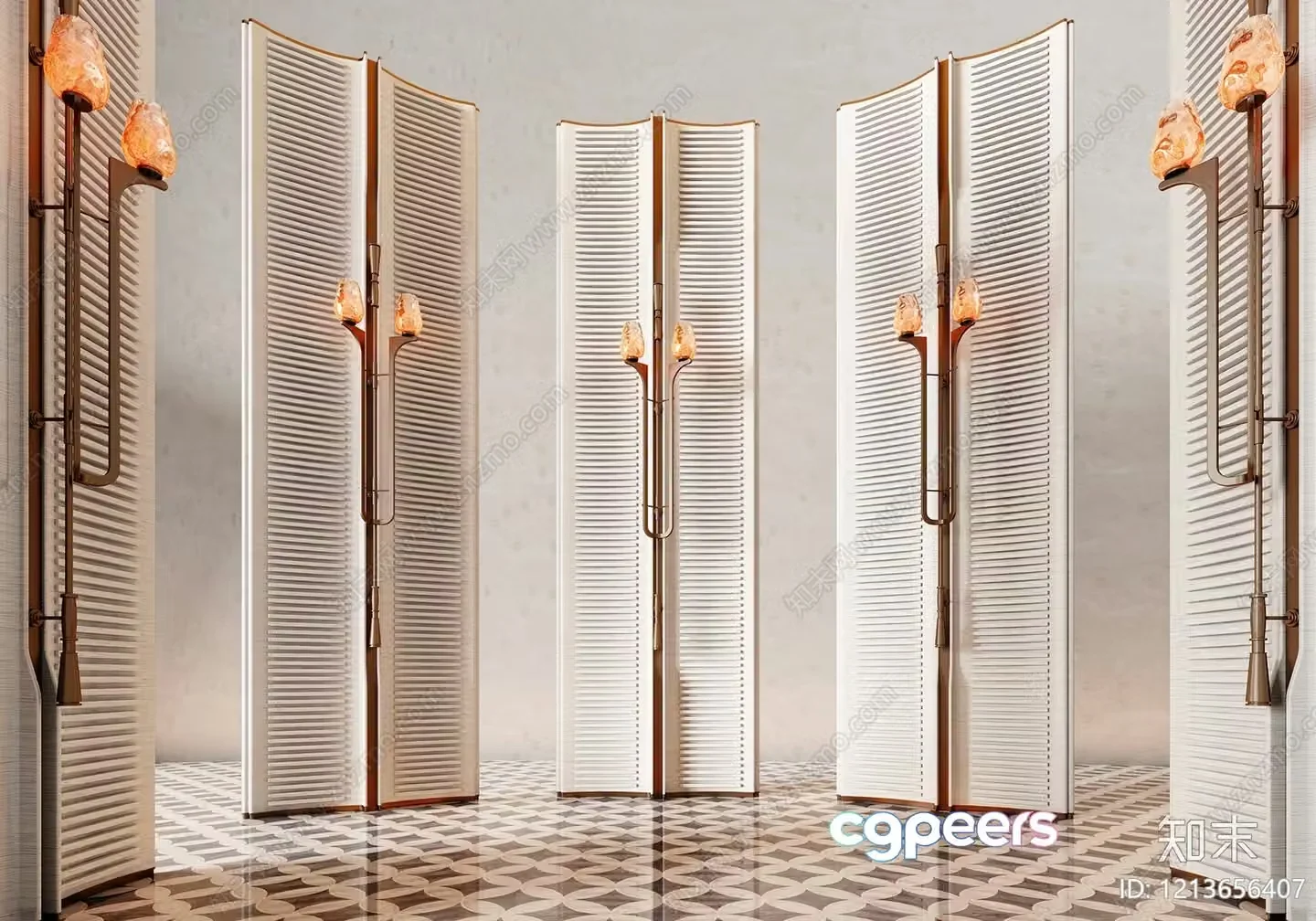The Image Features A Room With Four Tall White Louvered Screens 3D Model – 5531 – VRAY Render