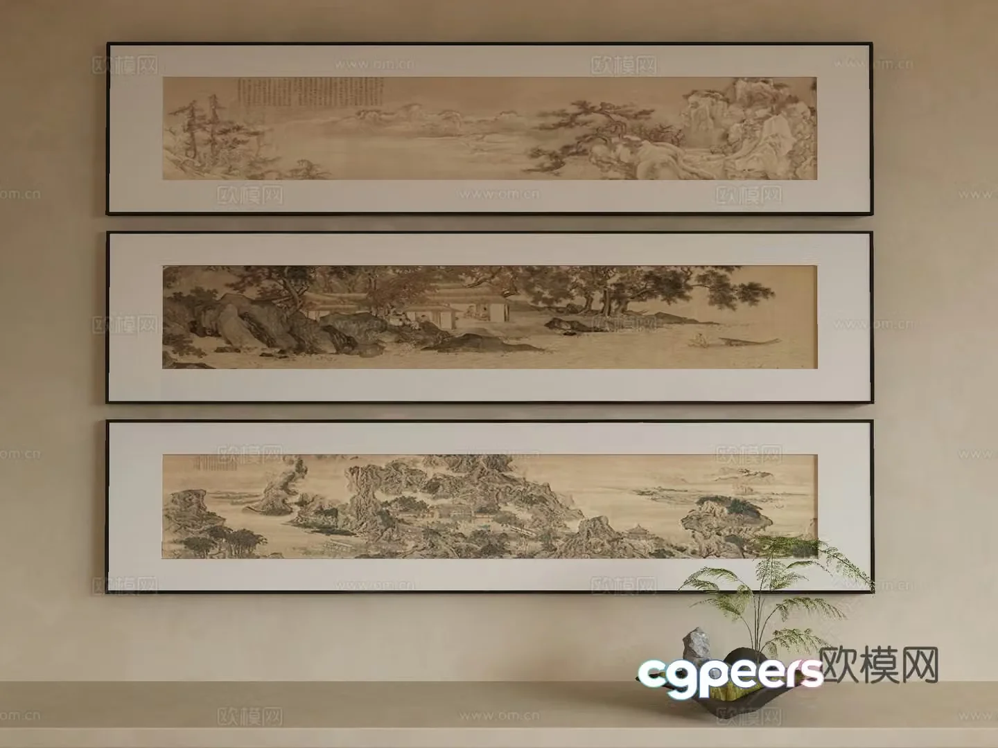 New Chinese style wasabi paintings oil paintings 3D model