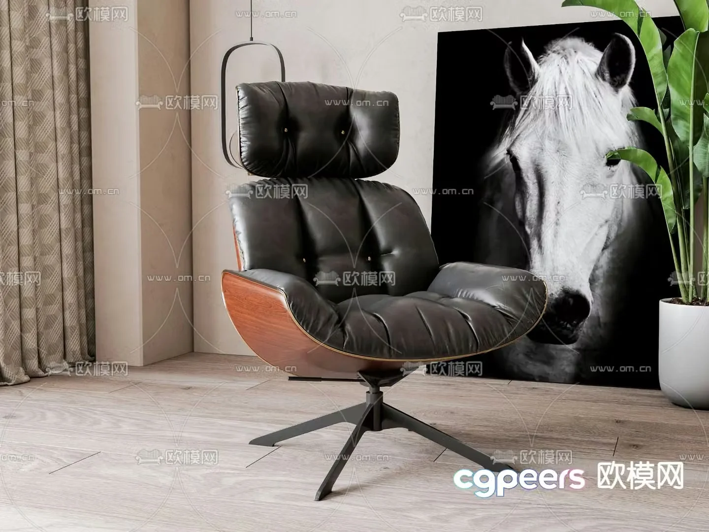 Leather leisure chair sofa chair boss chair 3d model