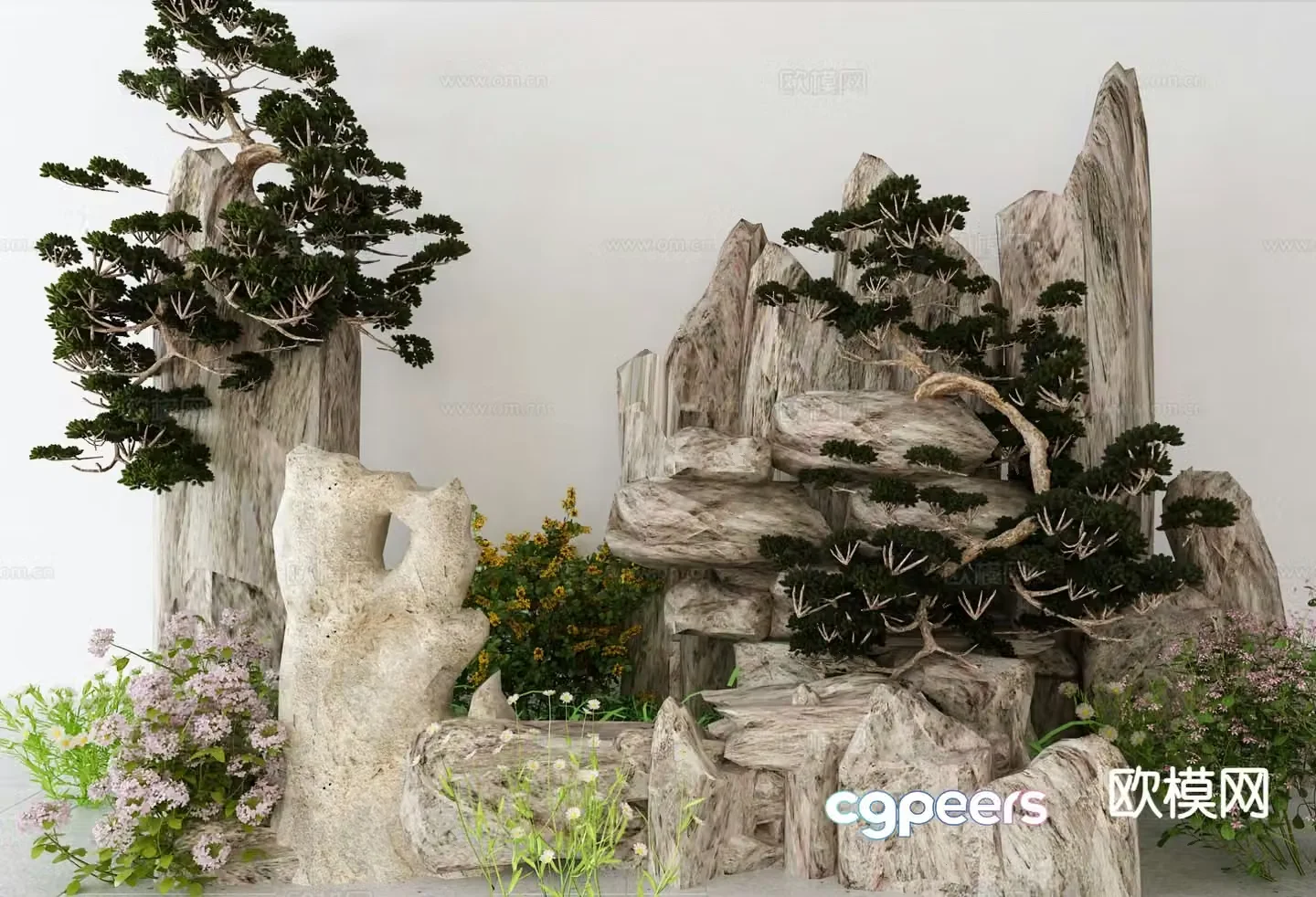 New Chinese style rockery landscape sketch 3D model