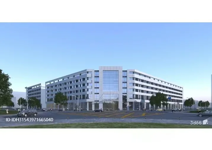 A Large White Building With A Parking Lot 3D Model – 3096 – VRAY Render