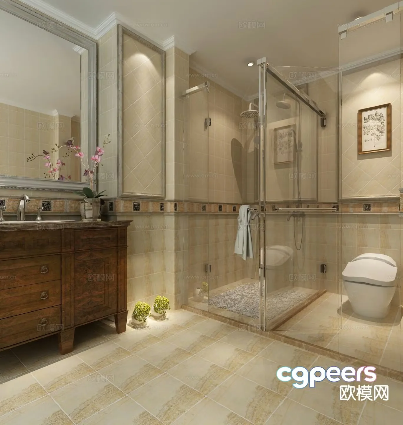 New Chinese style bathroom bathroom 3d model
