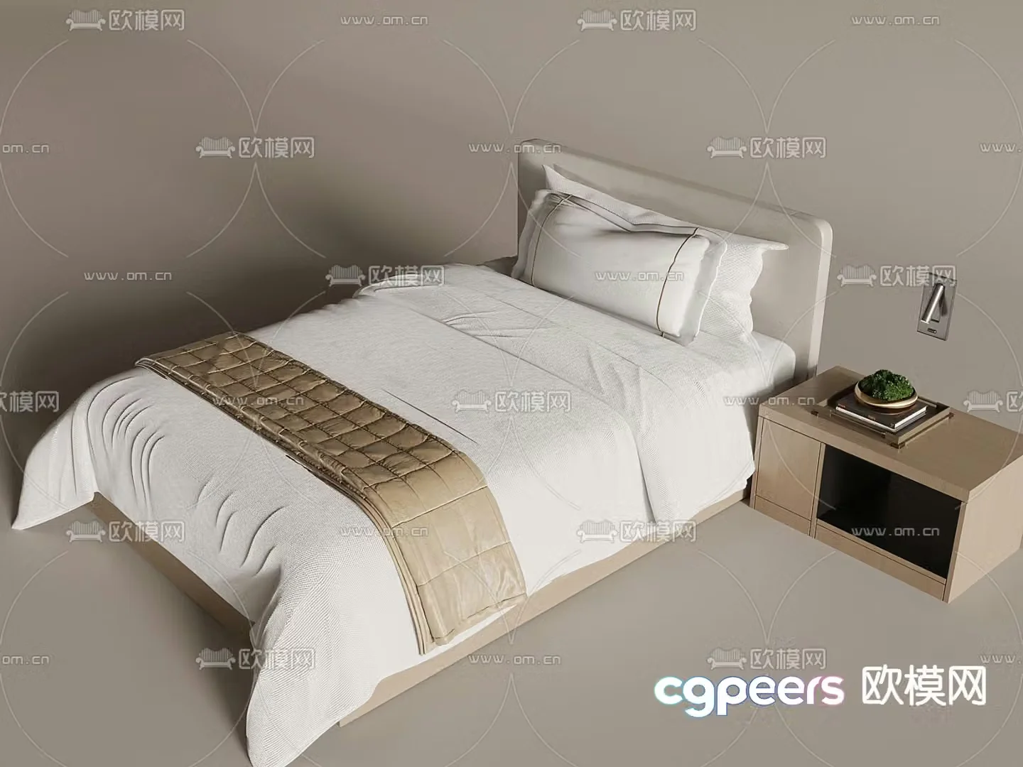 Hotel single bed fabric bed 3d model