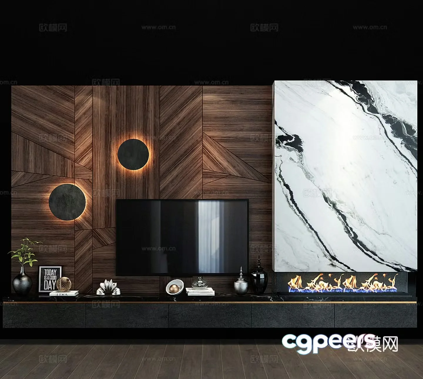 TV cabinet background wall 3d model