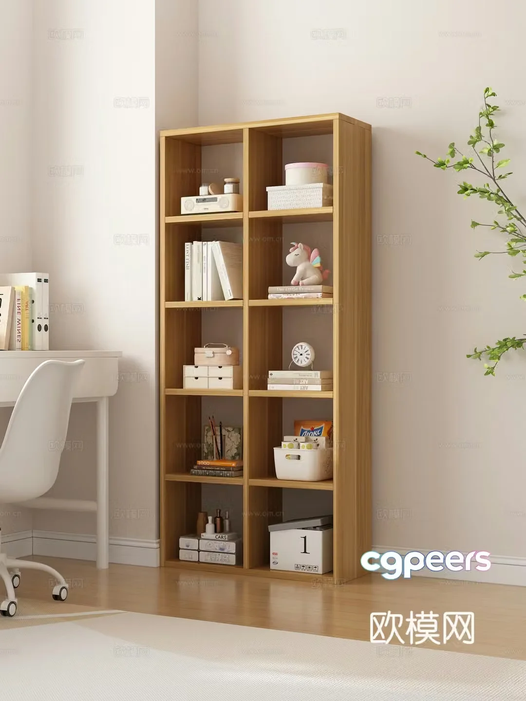 Bookshelf Bookcase Ornament Combination Desk 3D Model